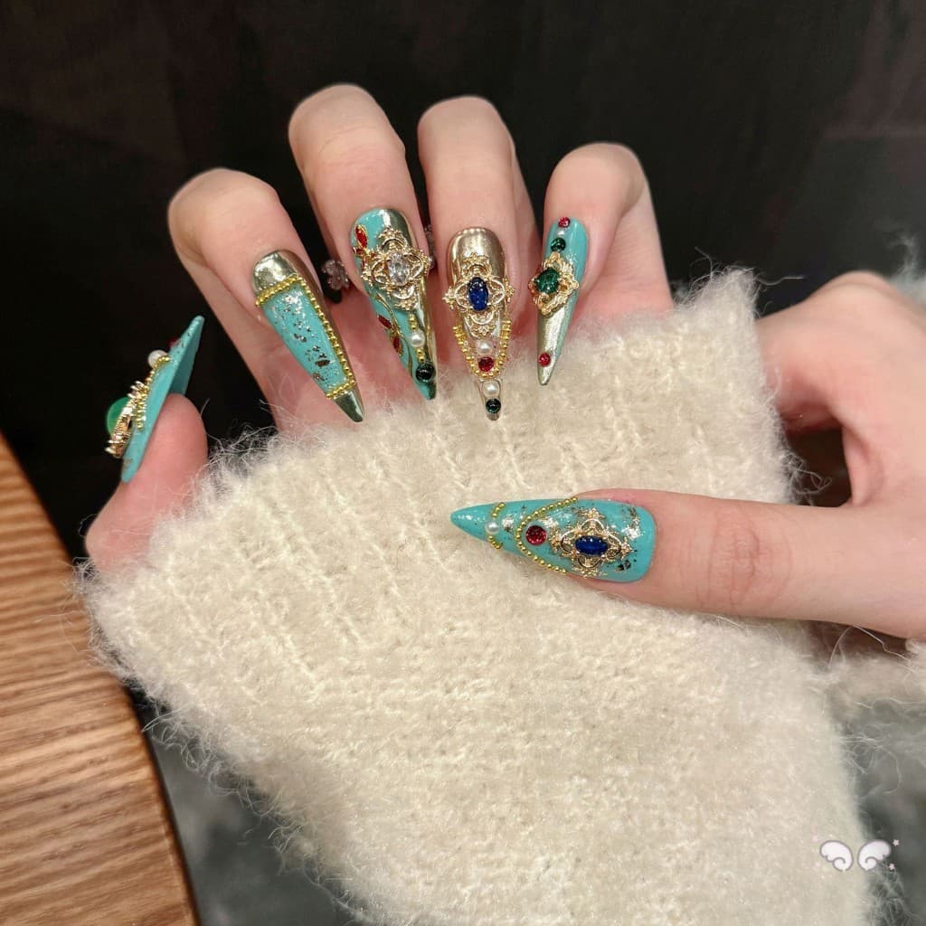 10 Pçs Longo Lágrima Imprensa Em Unhas Falsas Artesanal Strass Capa Completa Dicas De Para Mulheres Festa Estilo Maquiag