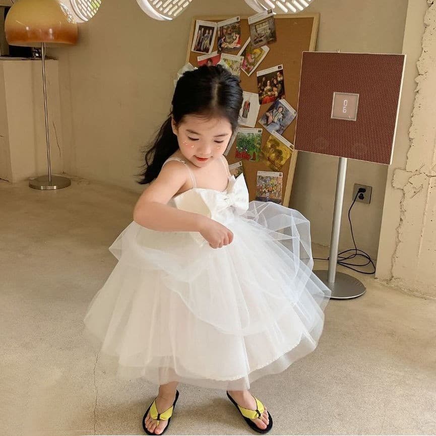 Saia de gaze rosa com laço grande para meninas de 1 a 8 anos, saia de princesa de gaze