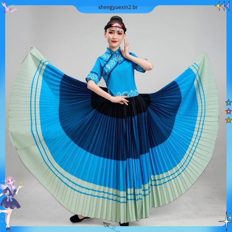 Traje de dança nacional grande balanço saia minoria étnica adulto traje Yunnan Sichuan Ryoyama lótus A