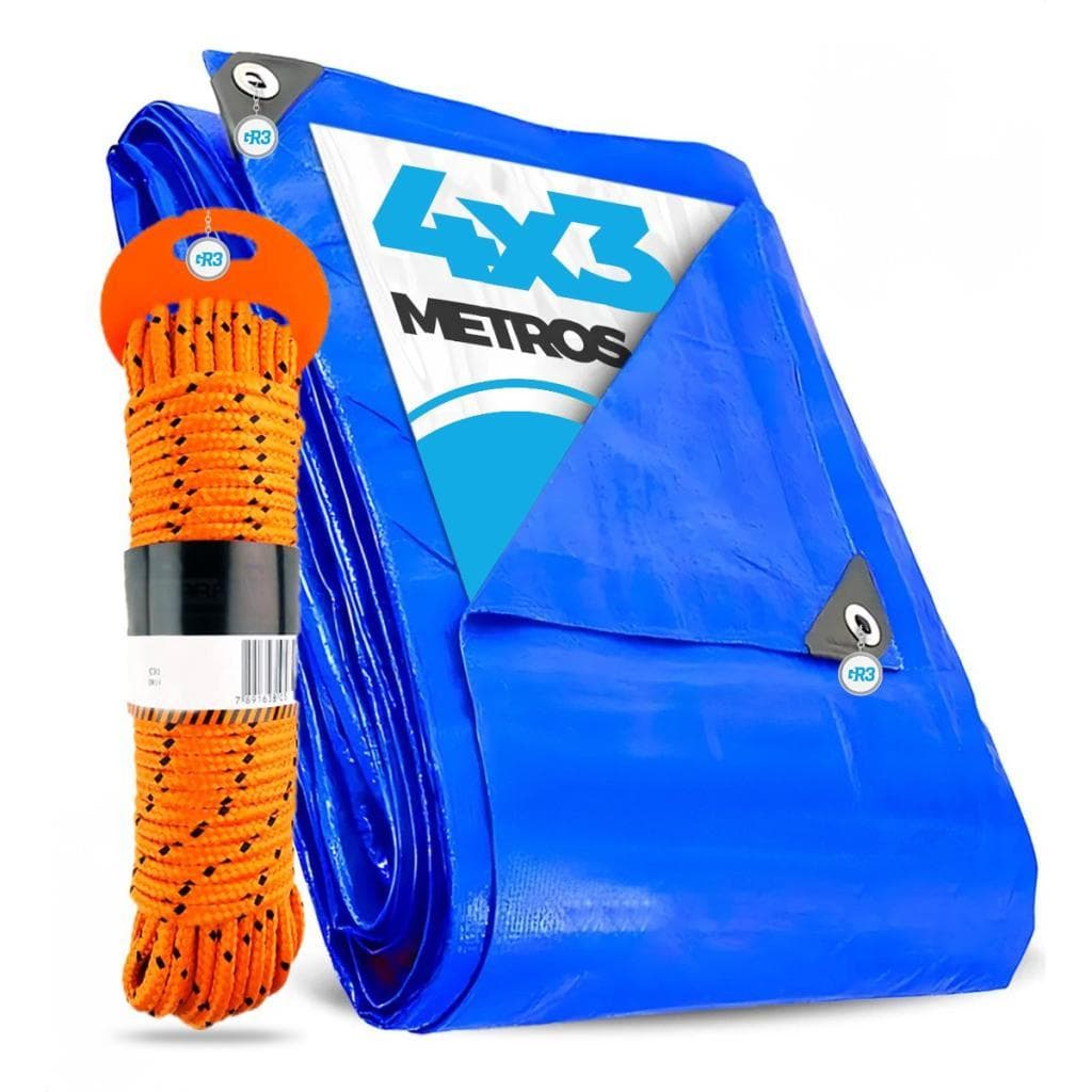 LONA PLASTICA 4X3 IMPERMEÁVEL REFORÇADA PISCINA PROTEÇÃO TOLDO TENDA CAMPING  BARCO MULTIUSO + CORDA