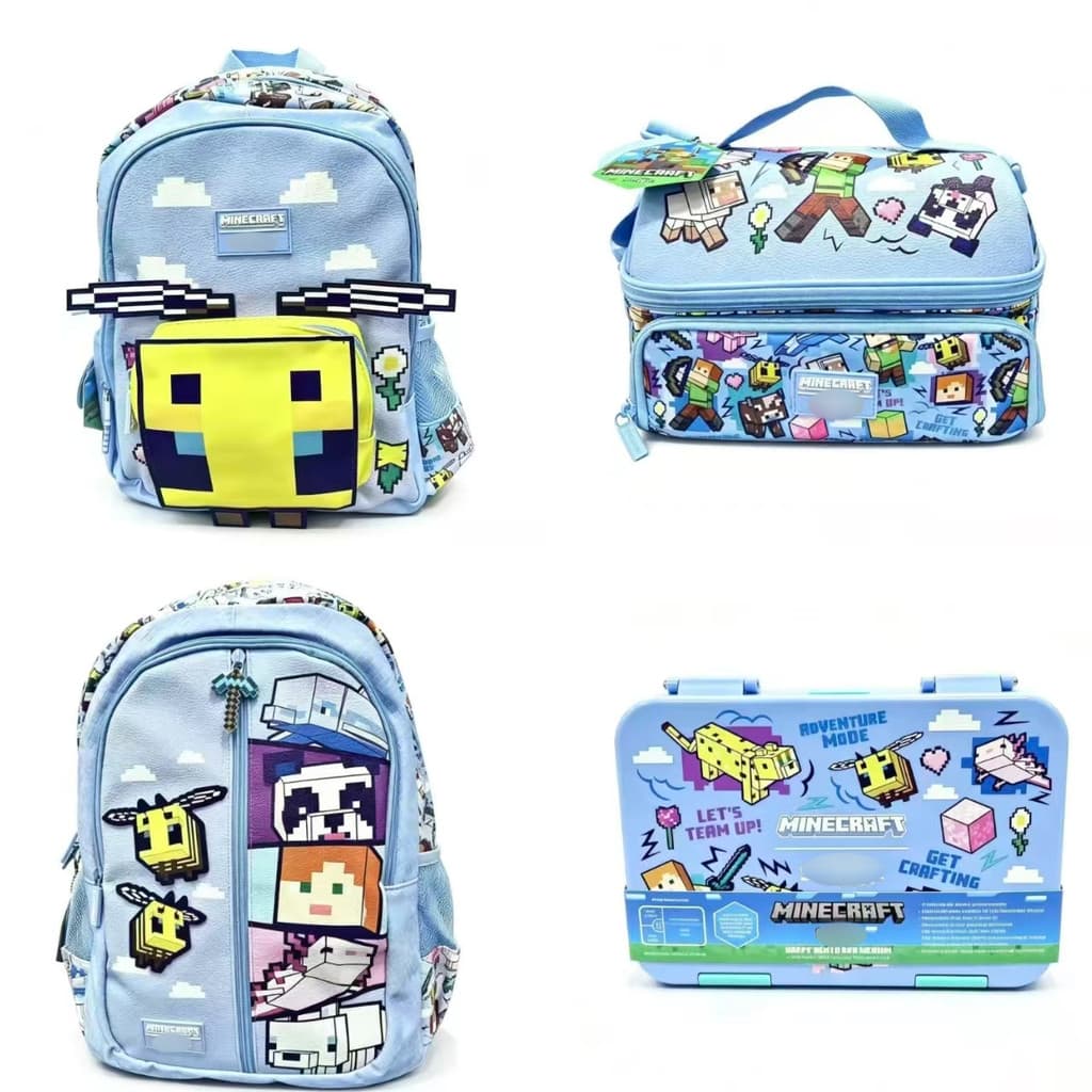 Série combinada de conjunto de bolsa escolar de novo estilo Minecraft azul australiano