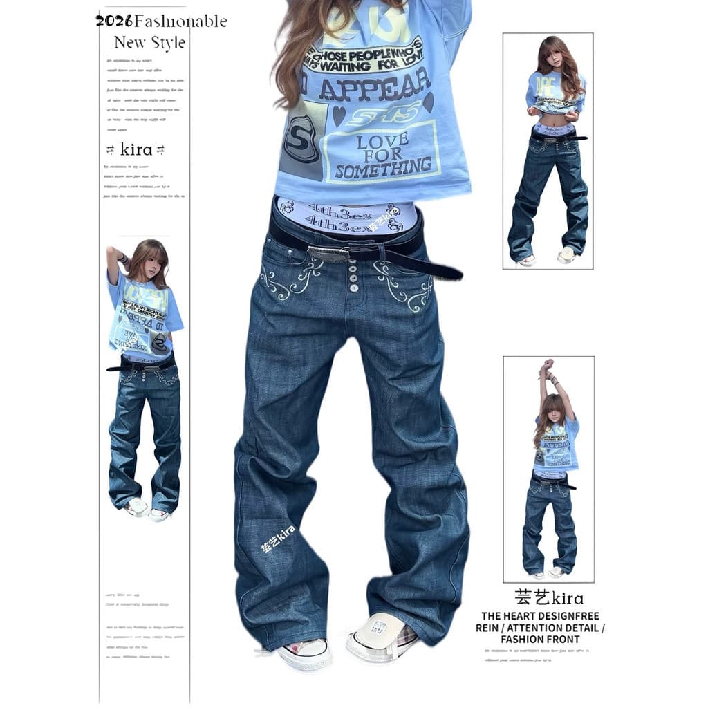 [PCCVISION] AN0N dobrada polpa original bordada Jeans ligeiramente falha vaca original