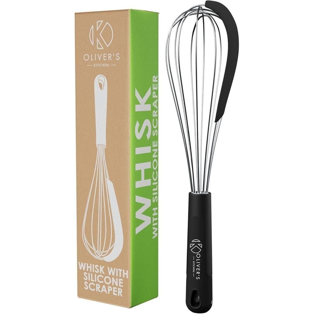 Cozinha do Oliver ®   Batedor de Arame com Espátula de Silicone Integrada para Capturar Cada Gota - Ideal para Confeitar