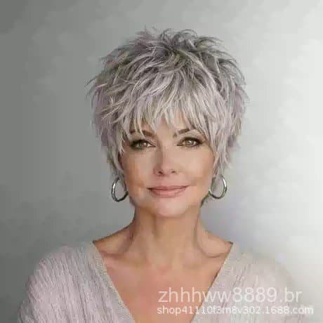 Perucas de cabelo curto europeias e americanas em cinza-vovó, volumosas, naturais e elegantes para mulheres, vendas dire