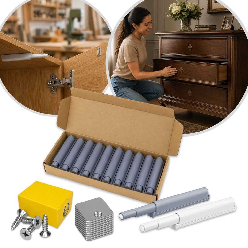 Fecho Pulsador Magnético Branco Cinza Toque Sobrepor Tip-on Push Open Porta Armário Gaveta Feicho