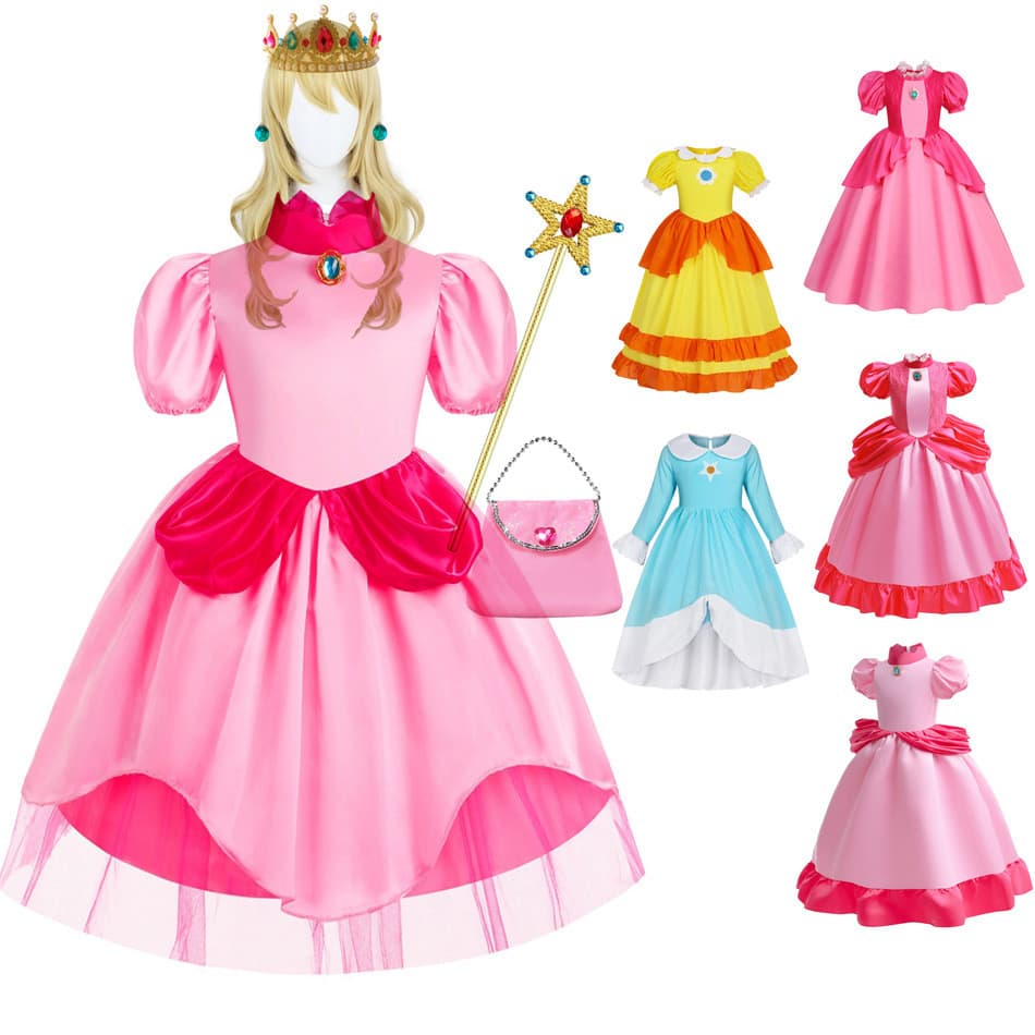 Crianças Super Mario Mario Jogo Terno Natal Vestido Rosa Princesa Vestido de Praia