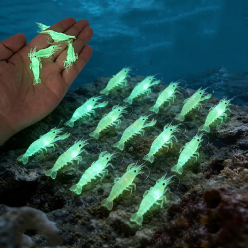 Isca luminosa de 4,6 cm em formato de camarão com anzol, isca macia, imitação realista de robalo, adequada para pesca ta