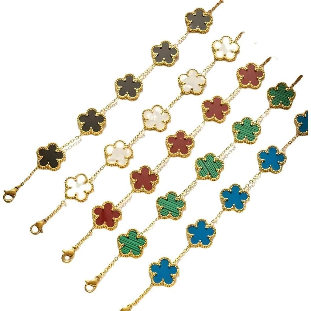 Pulseira Feminina Elegante Branca, Pulseira Preta com Detalhes em Vermelho e Pulseira de Trevo Verde, Presente para Mulh
