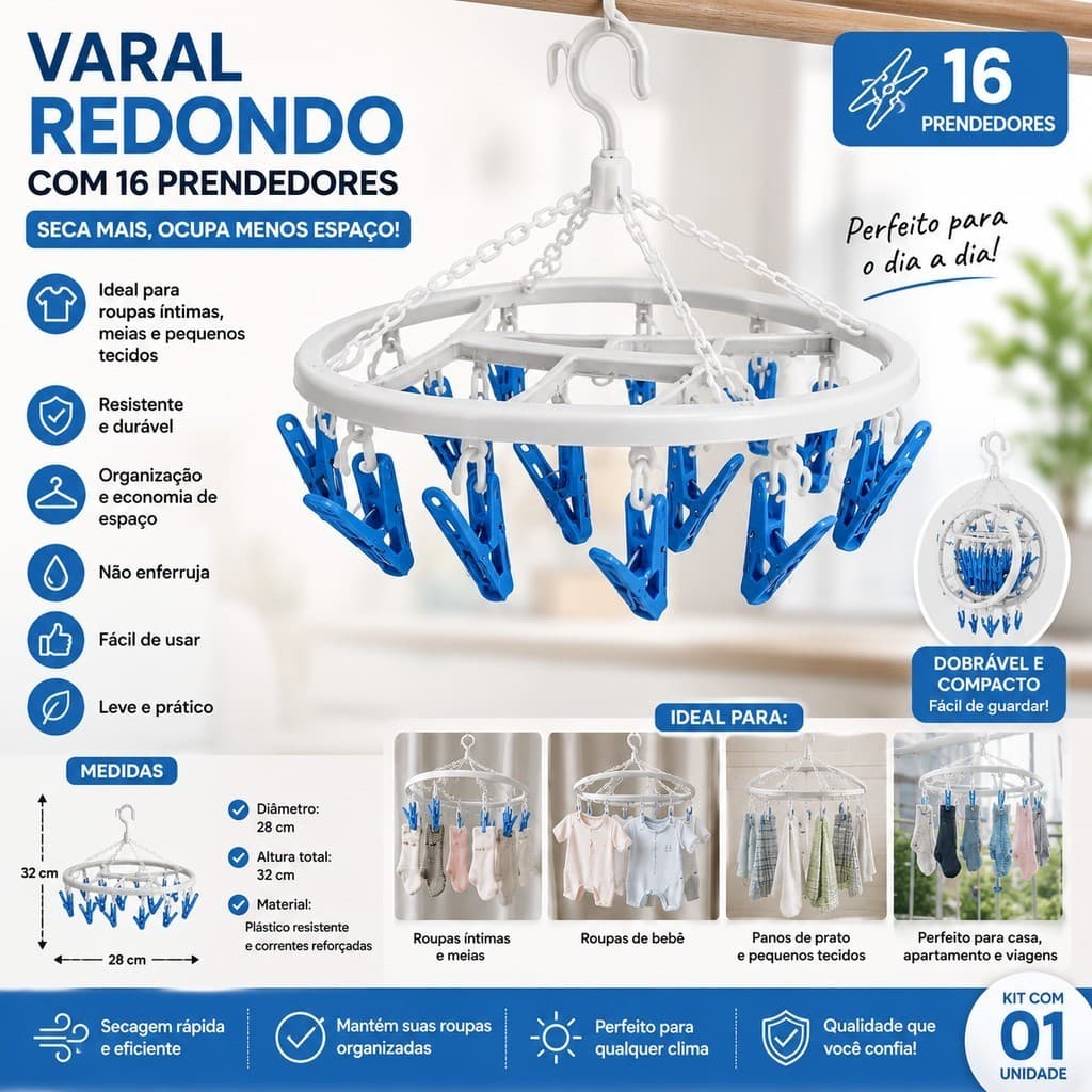 Varal Oval  De Roupas Íntimas Com 16 Prendedores Pronta Entrega