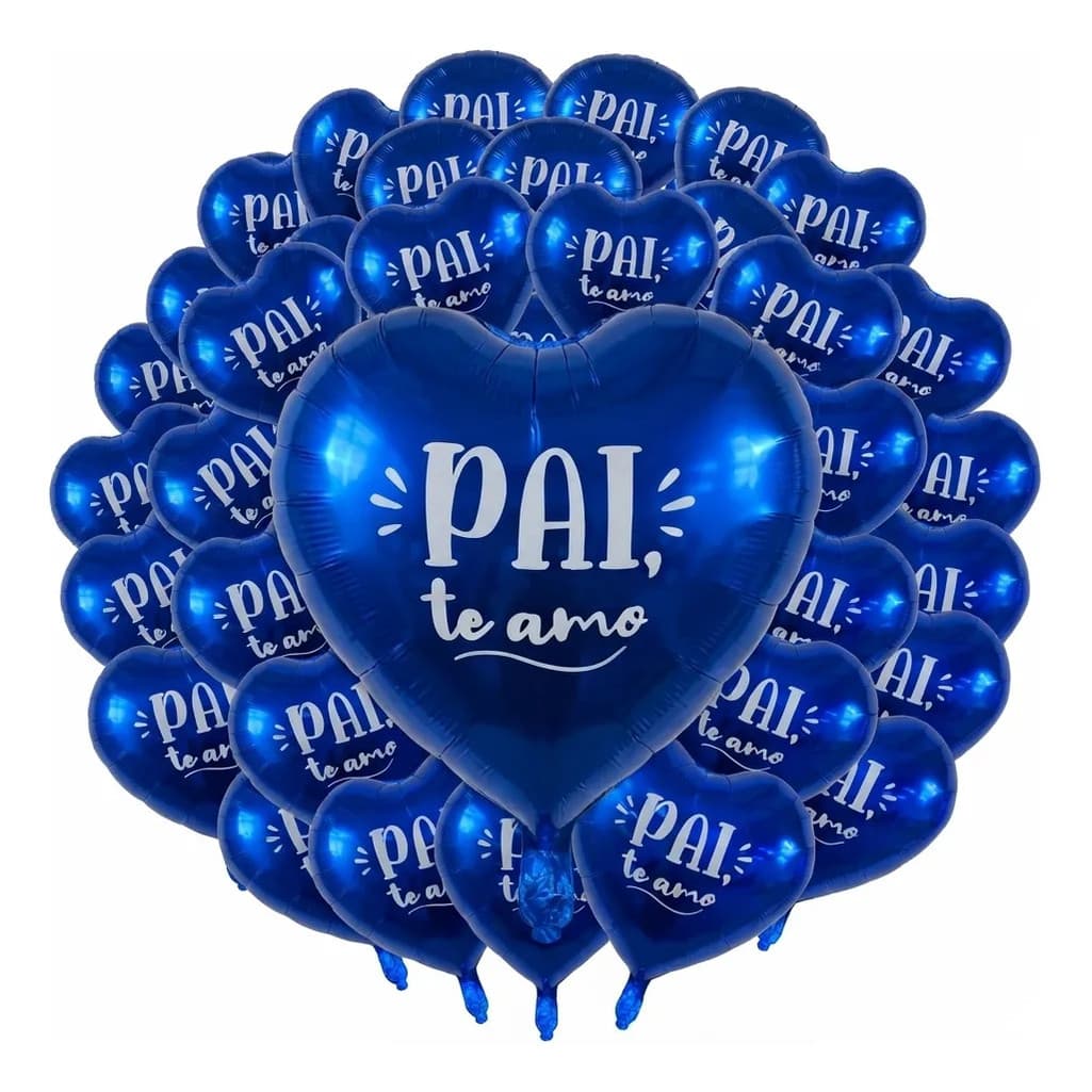Kit 100 Balões Metalizado Coração Dia Dos Pais 24cm