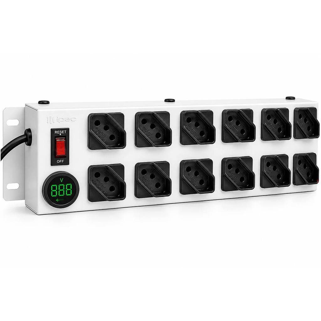 Filtro de Linha 12 Tomadas c/ Voltímetro Digital NBR 14136 Bivolt Liga/Desliga Cabo 1,1m Branco IPEC