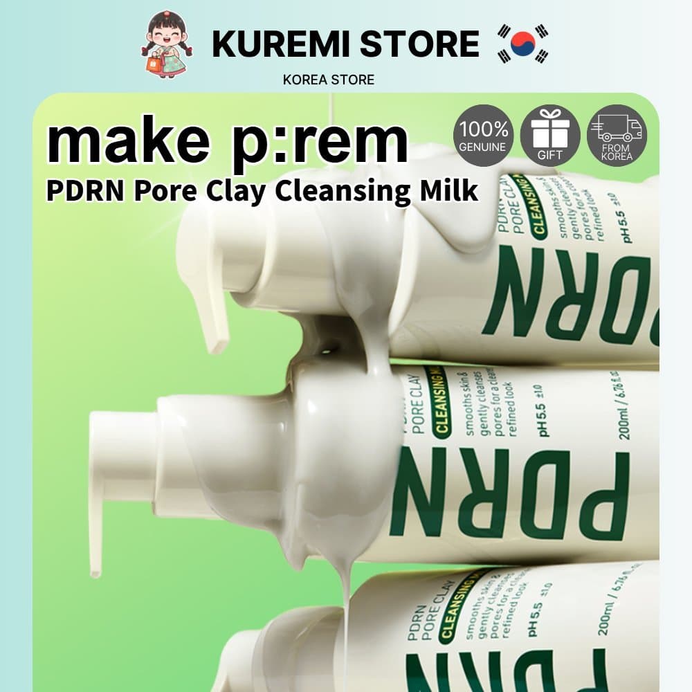 make prem PDRN Pore Clay Cleansing Milk 200ml Limpador De Argila Suave Para Pele Lisa