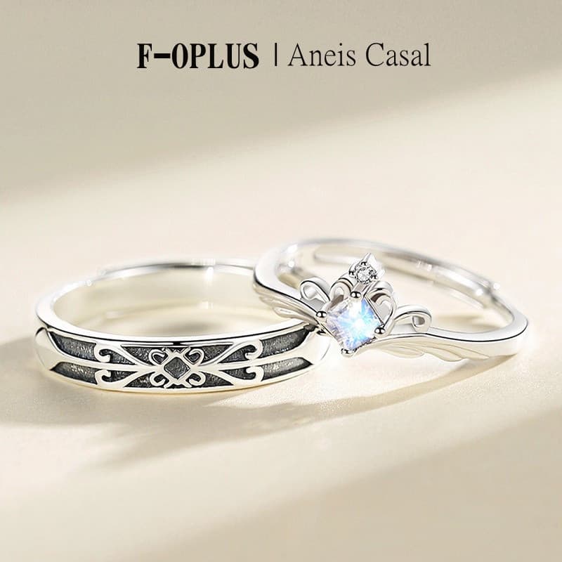 F-OPLUS | Aliança Princesa e Cavaleiro Ajustável Aliança Princesas de Namoro para Masculino e Feminino com Caixa CRC049