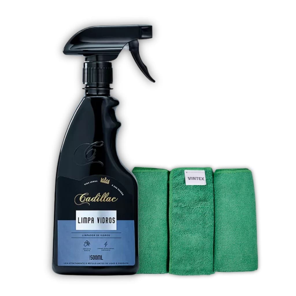 Limpa Vidros Spray Automotivo Limpeza Cadillac 500ml 3 Panos