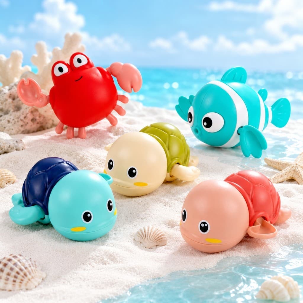 Brinquedo Aquático De Corda Animais Marinhos Para Banho Infantil Sem Pilha Banheira Piscina Praia Criança Menino Menina