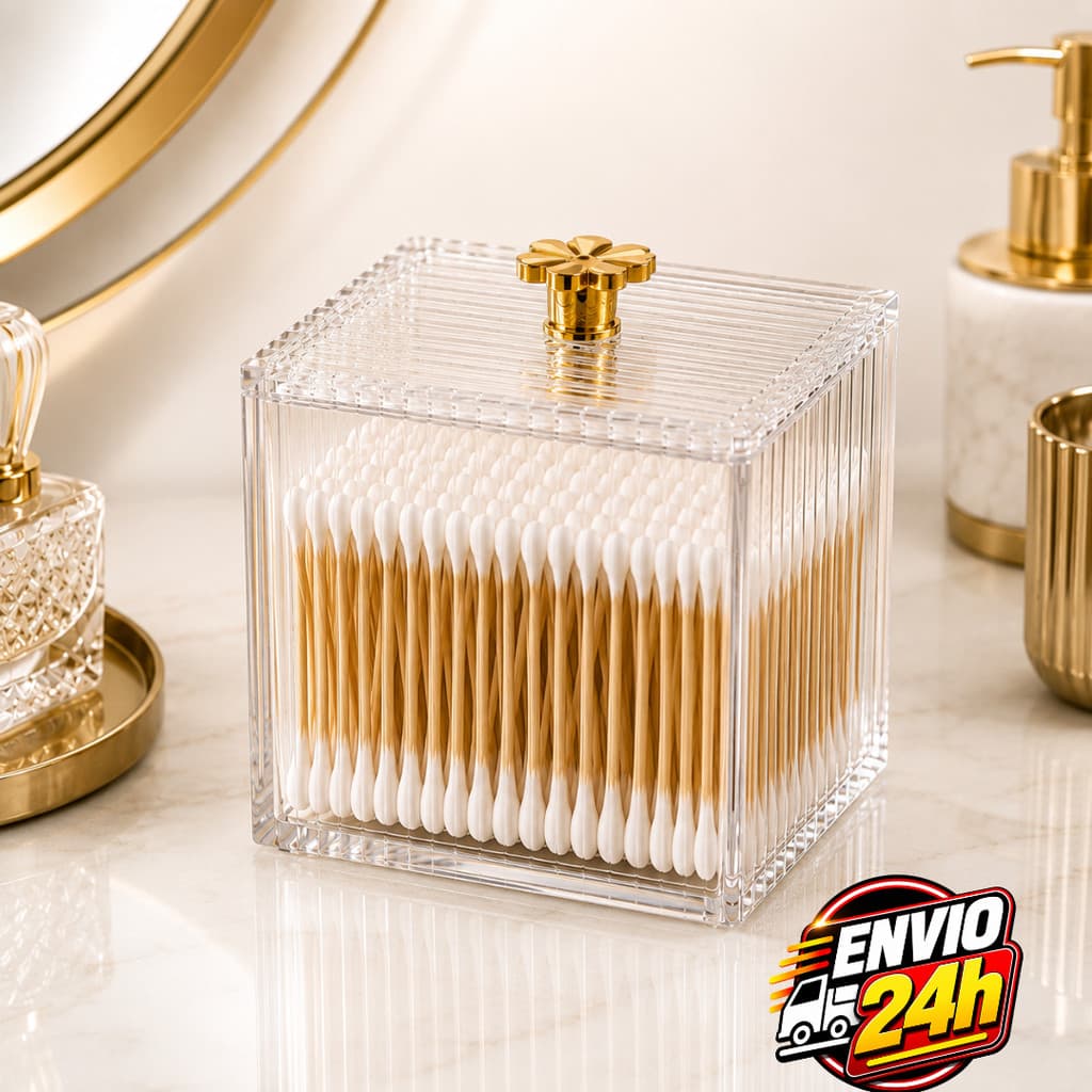Porta Algodão e Cotonete Acrílico Premium com Tampa Organizador Multiuso Transparente Banheiro Lavabo Penteadeira Luxo
