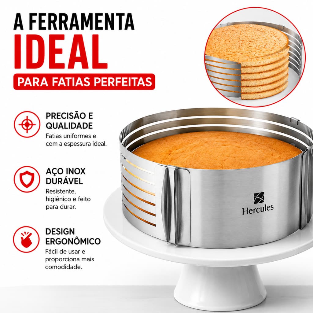 Cortador de Bolos E Tortas Profissional Para Confeitaria Aço inox de Alta Qualidade Resistente Corta 6 Camadas