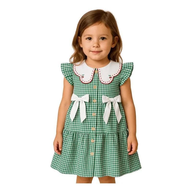 Vestido Infantil Xadrez Vermelho Com Gola Bordada Papilloo