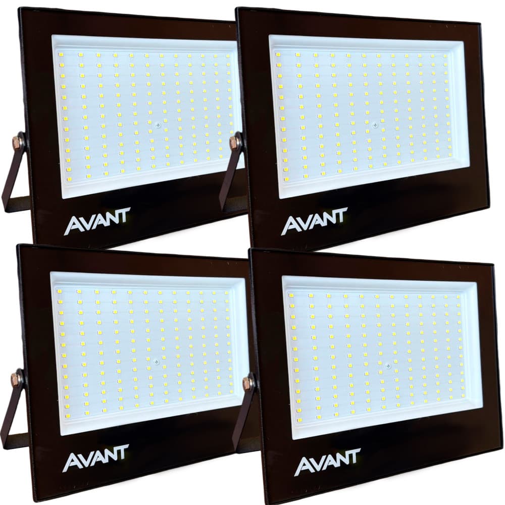 Kit 4 Refletor Led Slim200 Luz Branco Frio 6500W Bivolt 200W Iluminação Externa Comercio Avant