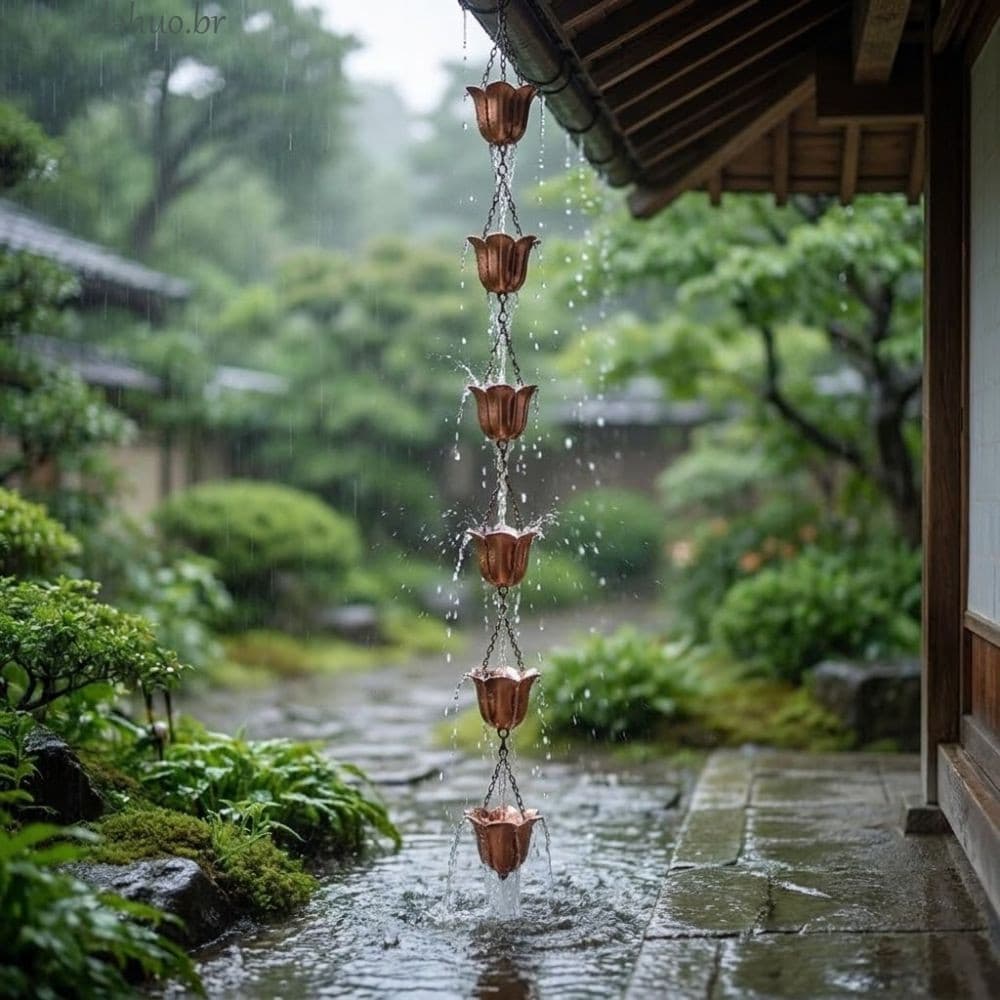 Corrente De Chuva DAHUO Para Calhas , Arte Em Ferro , 7 Xícaras , De Tulipa De Metal Drenagem De Água Estilo Japonês