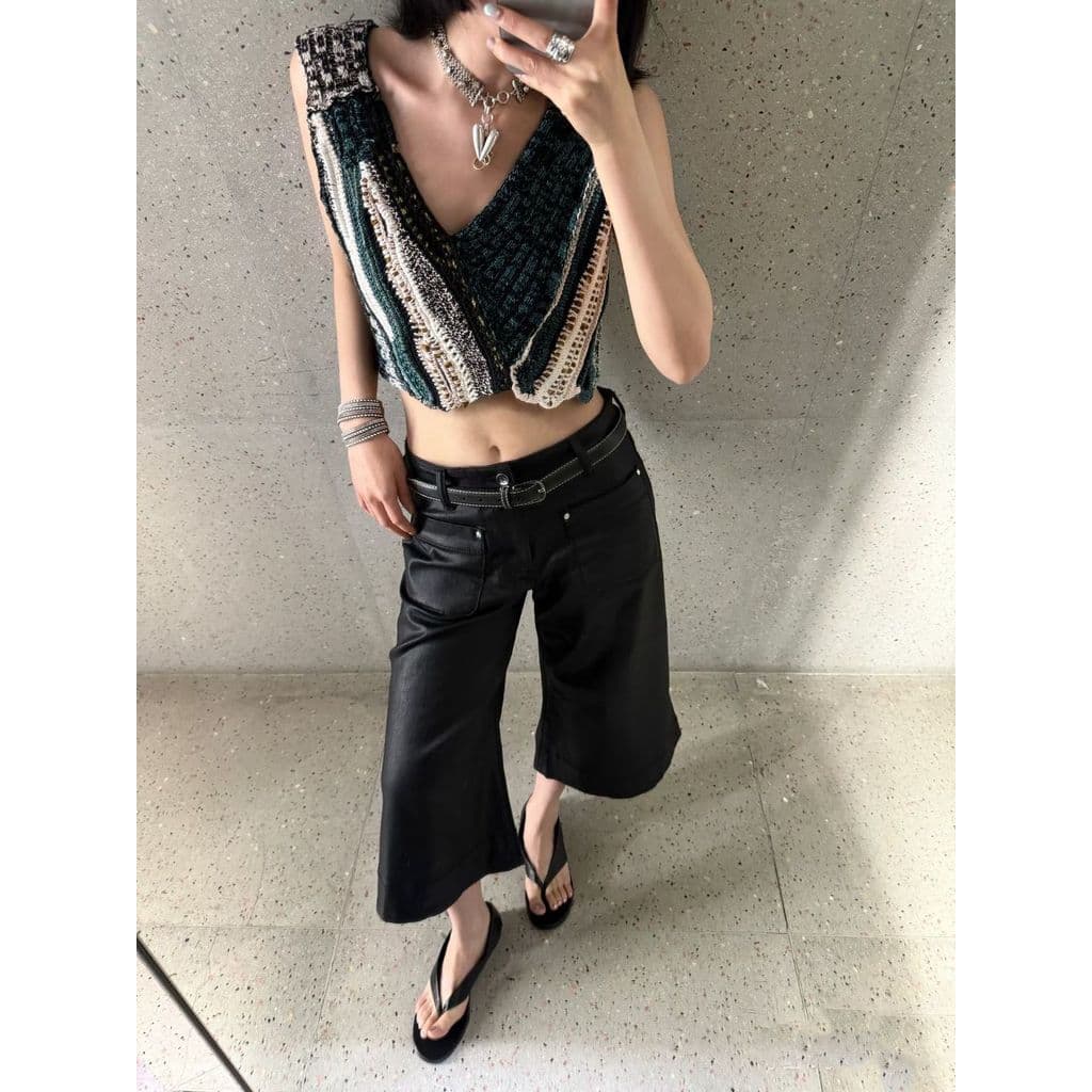 [Novo produto] American Retro Encerado Preto Denim Calças Cortadas Mulheres Verão Rua Abby Design Shorts [Venda Quente]