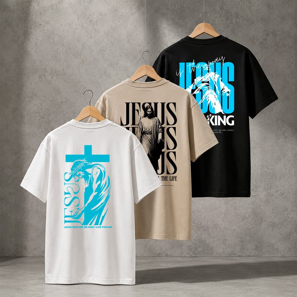 kit 3 camisetas cristãs jesus estampadas masculinas de algodão penteado