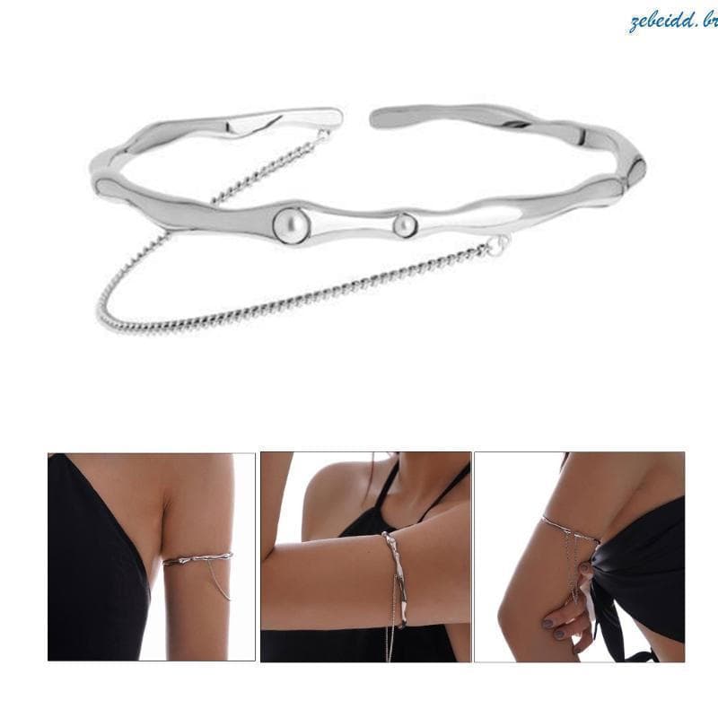 Pulseira de Braço Zebeidd - Pulseira de Corrente de Metal com Pérolas e Franjas, Joia Ajustável Br 2EX4