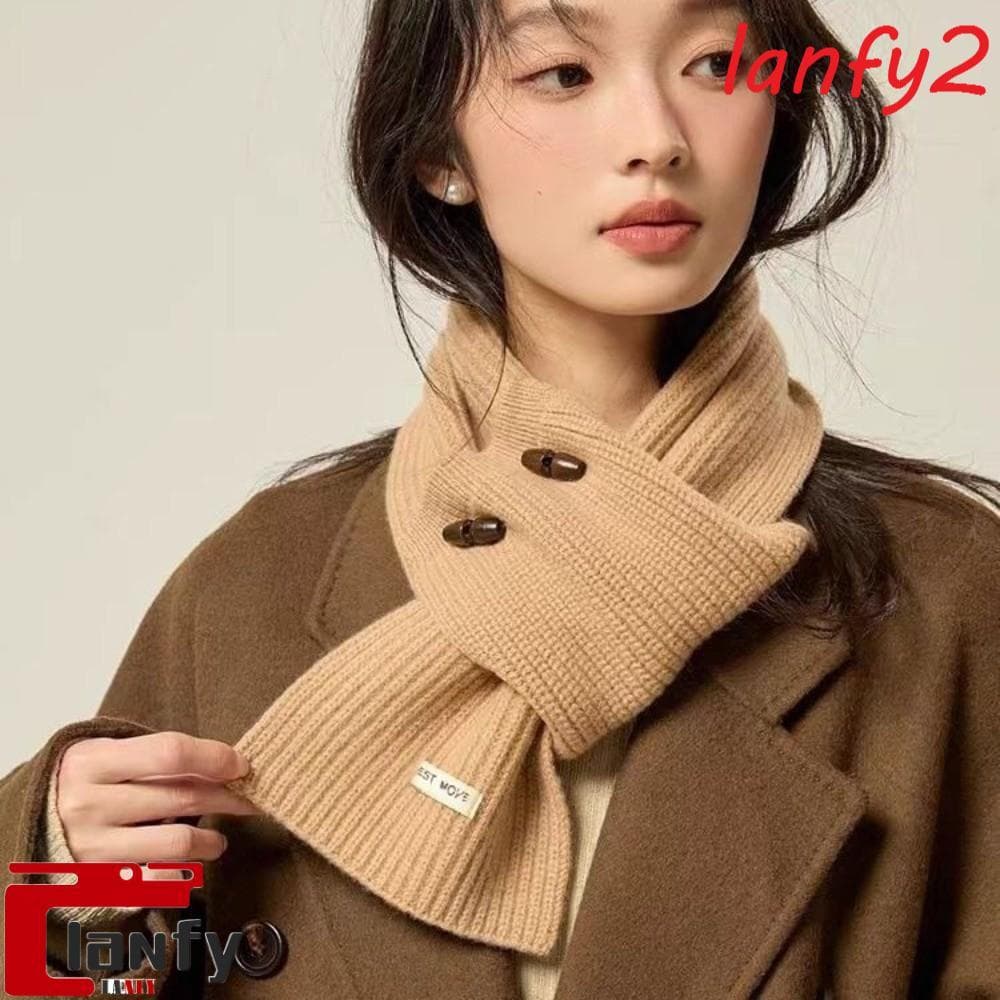 Cachecol de Lã Tricotado LANFY, Aquecedor de Pescoço Cruzado Minimalista e Espesso, Cachecol de Inverno Feminino em Cor