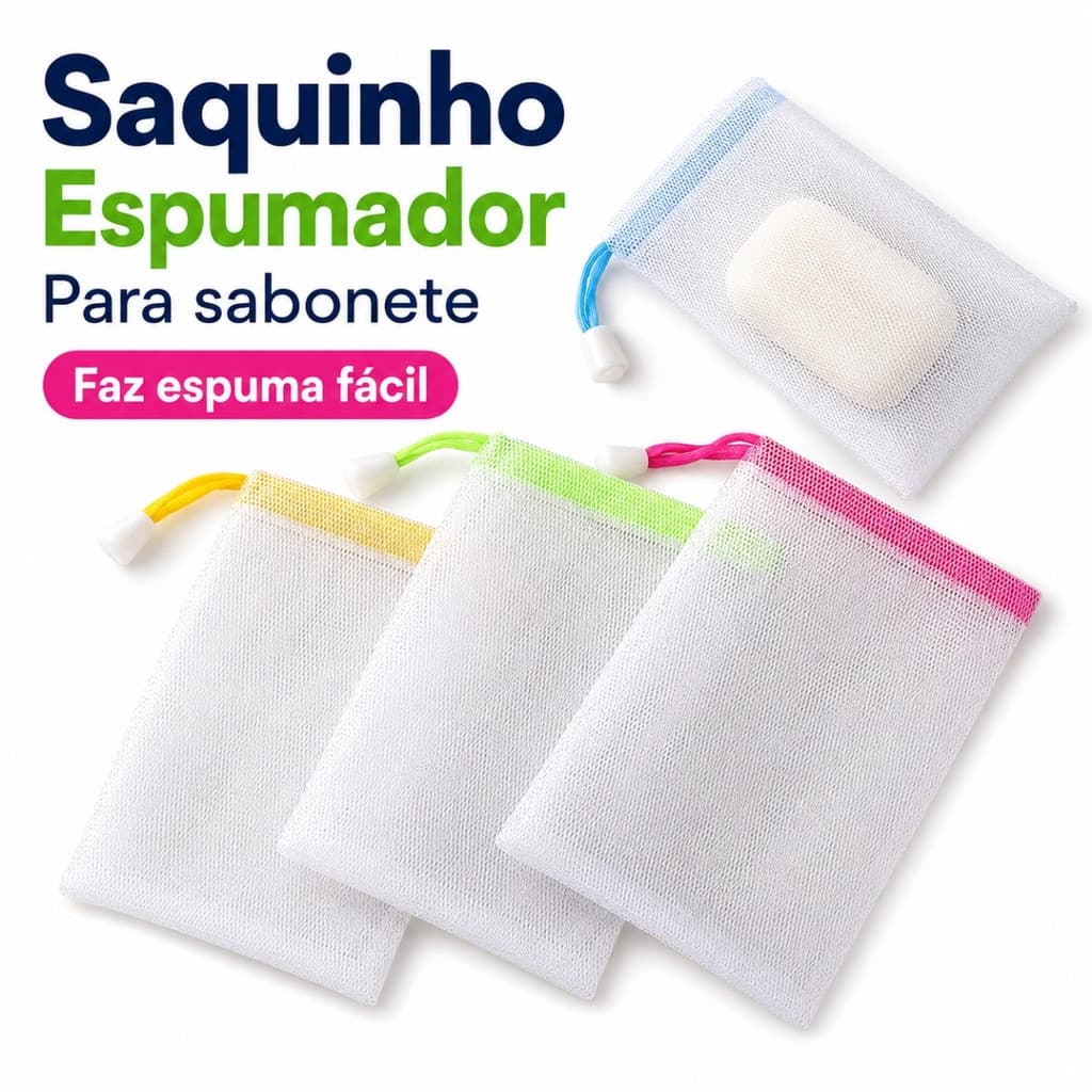 Pacote com 6 Sacos de Sabonete Esfoliante Rede de Espuma para Banho com Fita Cores Variadas
