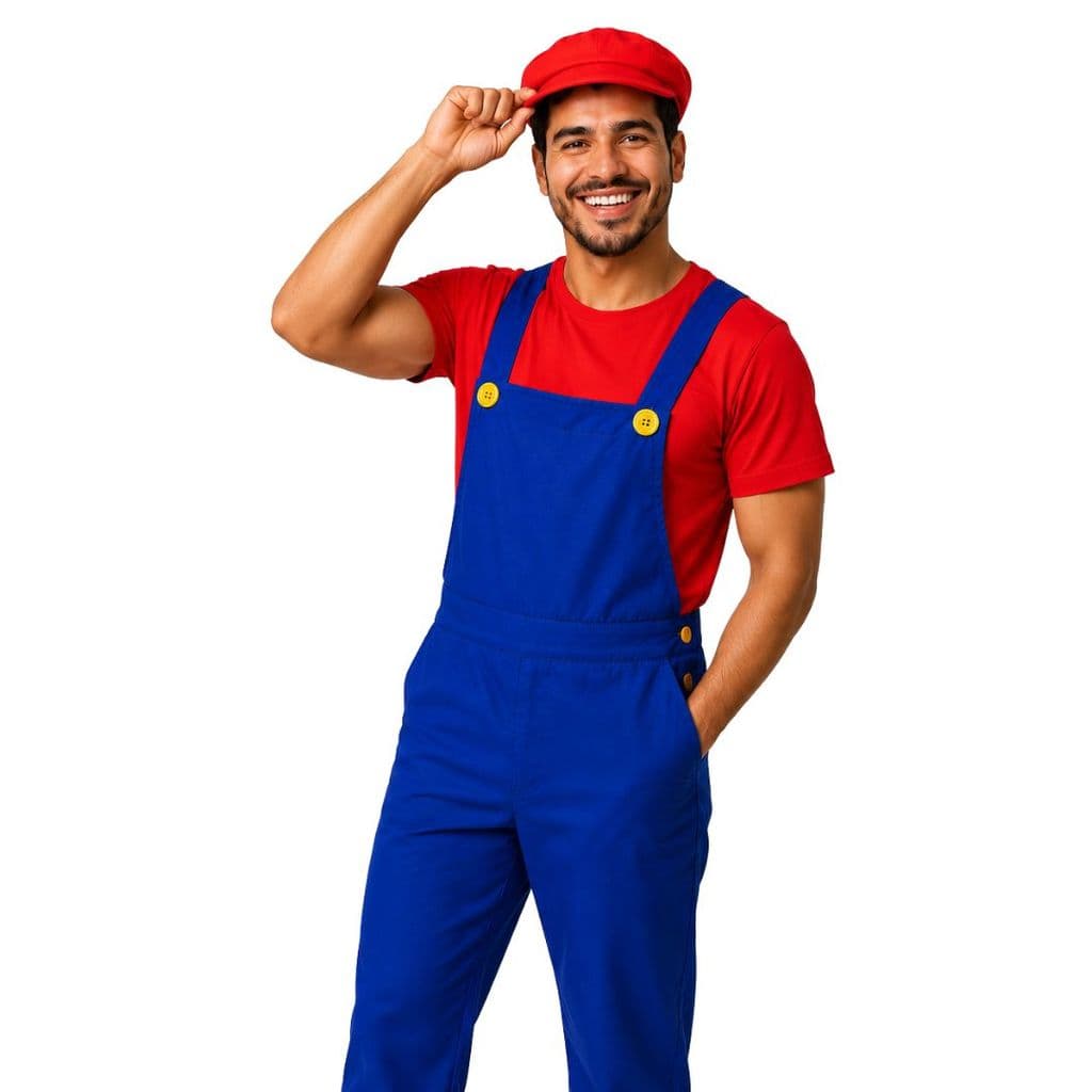 Fantasia Mario e Luigi Adulto Completa com Quepe e Bigode