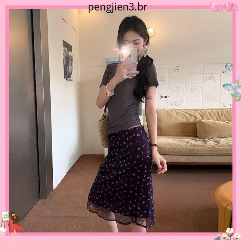 Estilo coreano saia Floral feminina verão novo estilo saia pequena saia média estilo suave doce saia linha A