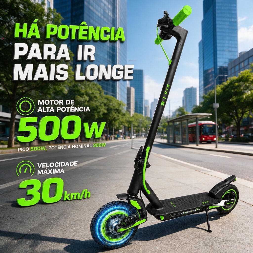 Patinete Elétrico 500W 30km/h 36V 7.8Ah 30km Autonomia Pneu 8.5" Suspensão Dianteira Freio a Disco