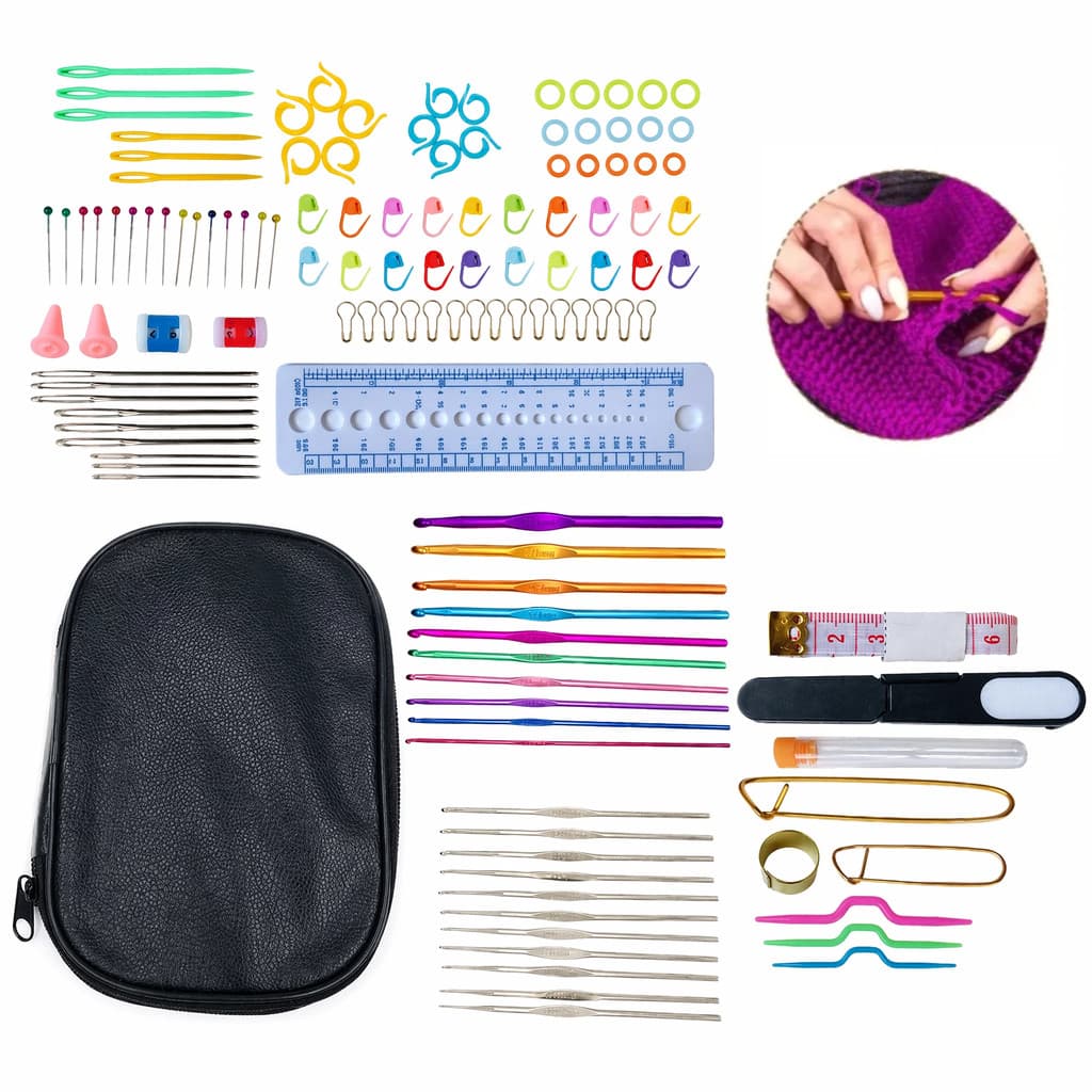 kit 127 peças De Ferramentas De Agulhas colorido Crochê de Tricô Alumínio para Fio Ponto Cruz Para DIY
