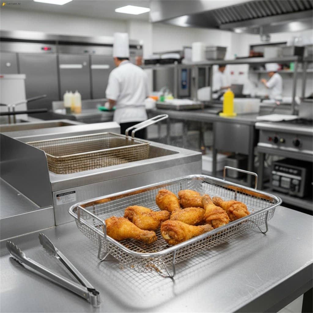 Cesta De Malha De Aço Inoxidável Para Grelha De Forno De Fritadeira De Ar-Bandeja De Drenagem Antiaderente