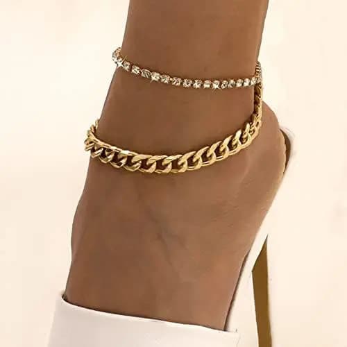 Tornozeleira Rose Gold Feminina Com Strass Camadas Ajustável 26cm Boho Praia Delicada