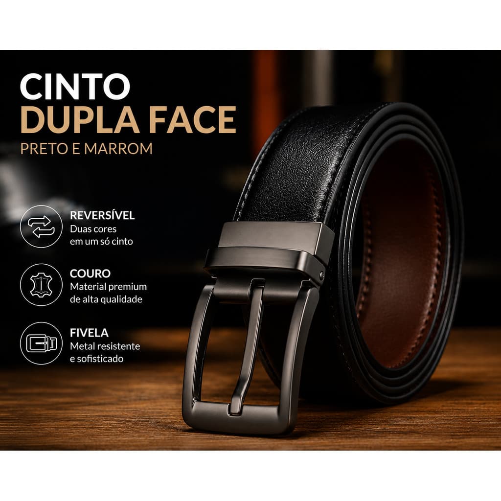Cinto Masculino Dupla Face Elegante Alta Qualidade Masculino