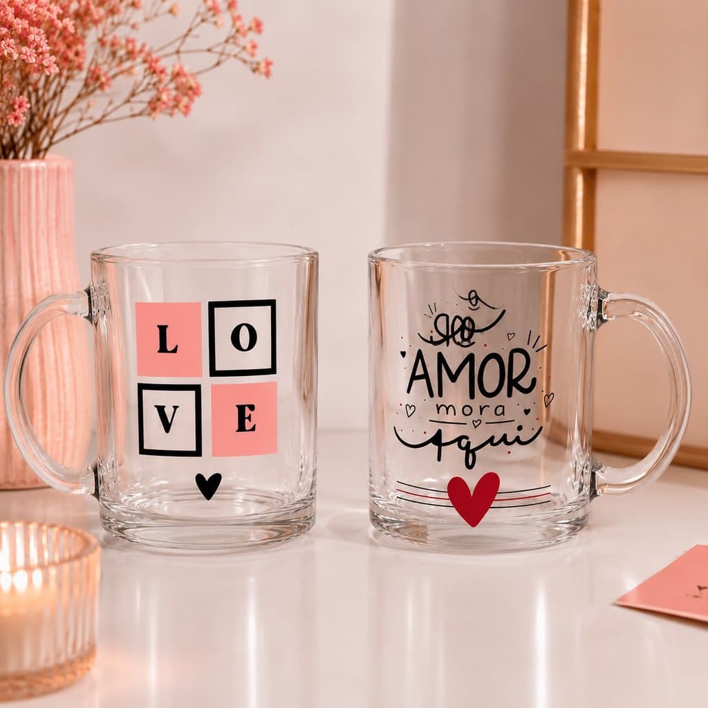 CANECA VIDRO 350ML AMOR