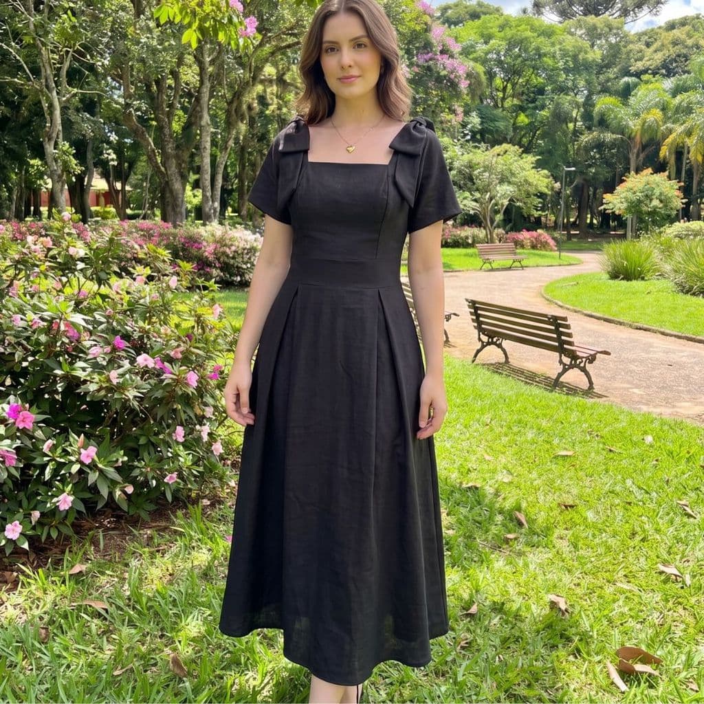 Vestido Elegante Rodado Com Laço No Ombro Lastex Atrás Com Forro Plus Size P Ao G2