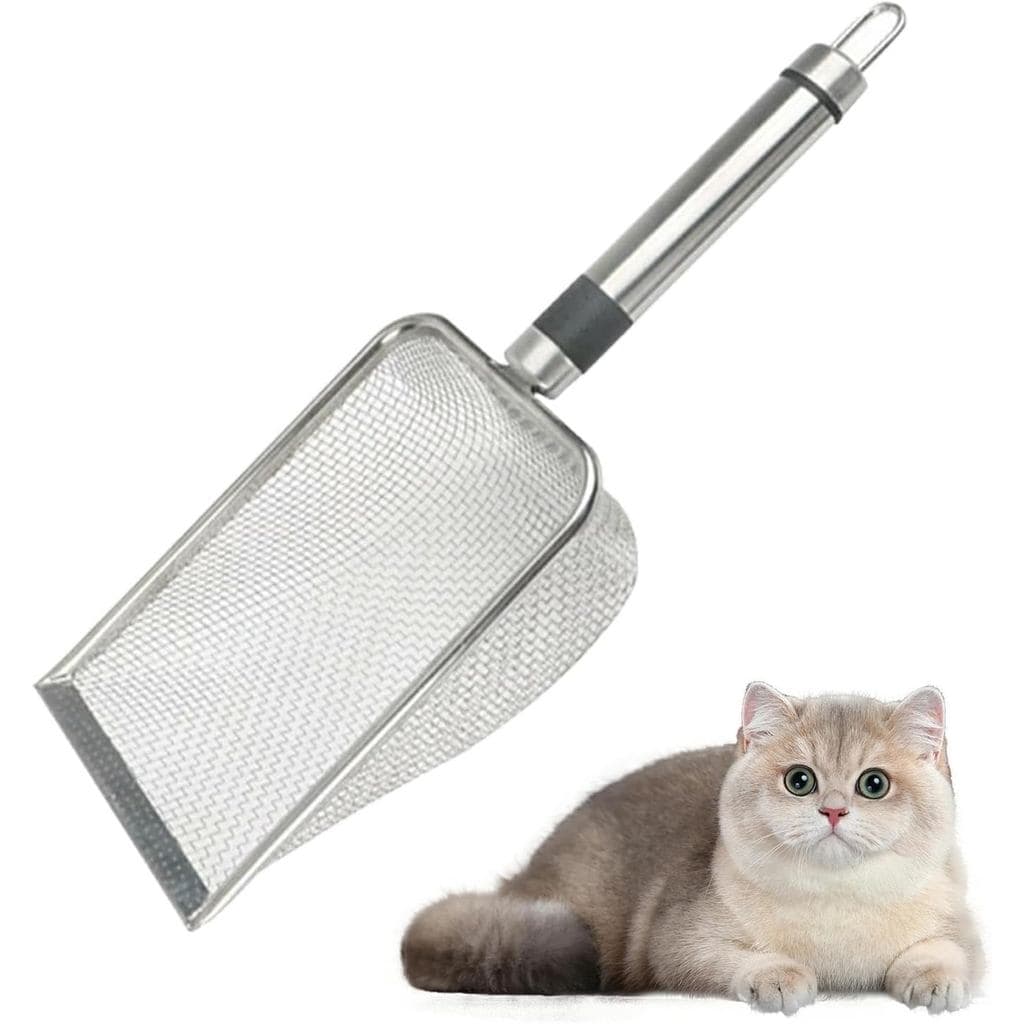 Pá de Areia para Gatos Integrada de Metal, Pá de Areia de Malha de Aço Inoxidável, Pá de Areia para Gatos com Cabo Longo