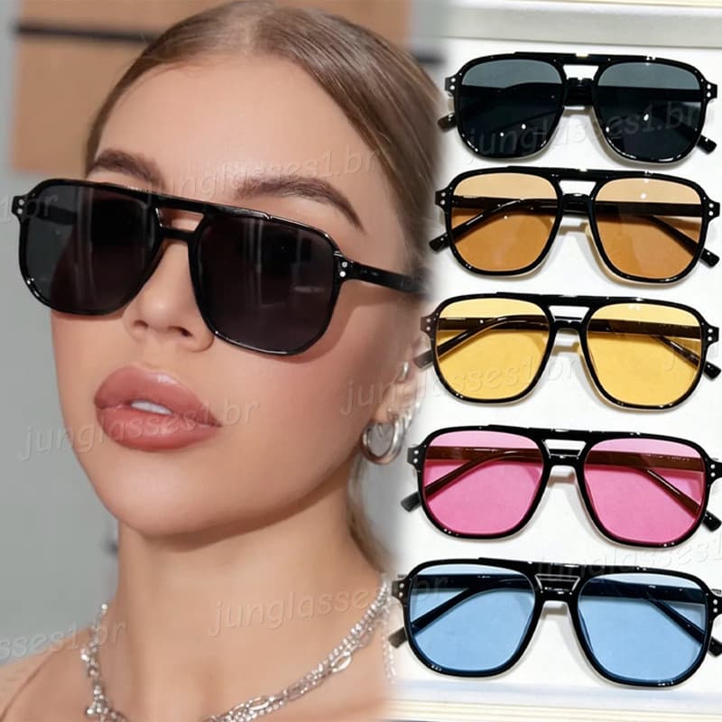 Retro Duplo Feixe Grande Quadro Oceano Lente Óculos De Sol Para Mulheres Moda Ao Ar Livre Condução Praia Resistente A UV