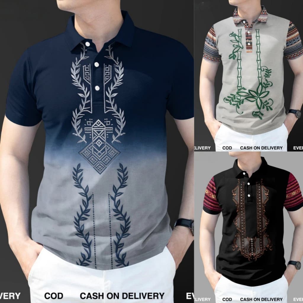 2026 Verão Nova Roupa Para Homens Estilo Étnico Moderno Barong Lapela Botão Camisa De Manga Curta Retro Tradicional Padr