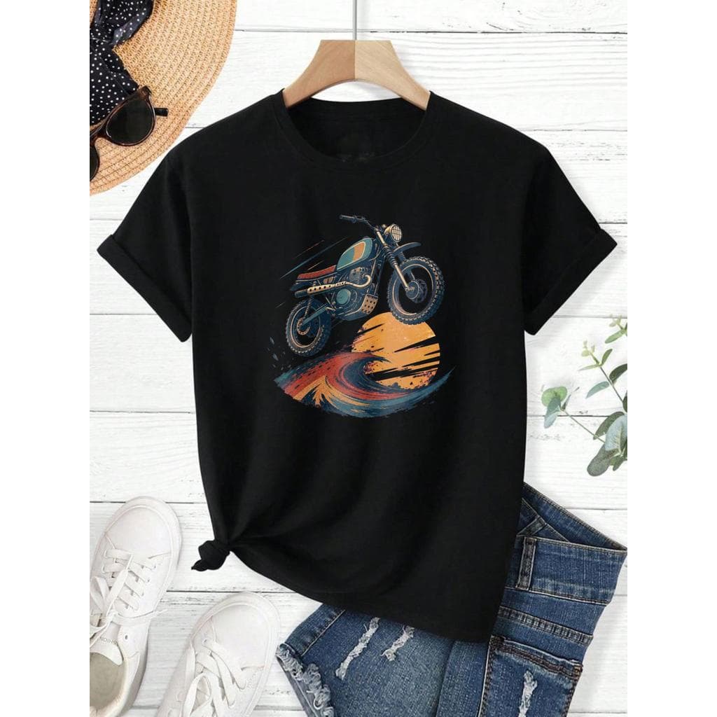 Camiseta Masculina 100% Algodão Estampa Moto Scrambler Streetwear Casual