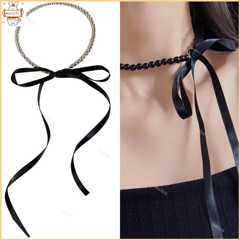 Delicado Bowknot Colar Acessório Elegante Imitação Pérolas Clavícula Corrente Ornamento Para A Dia