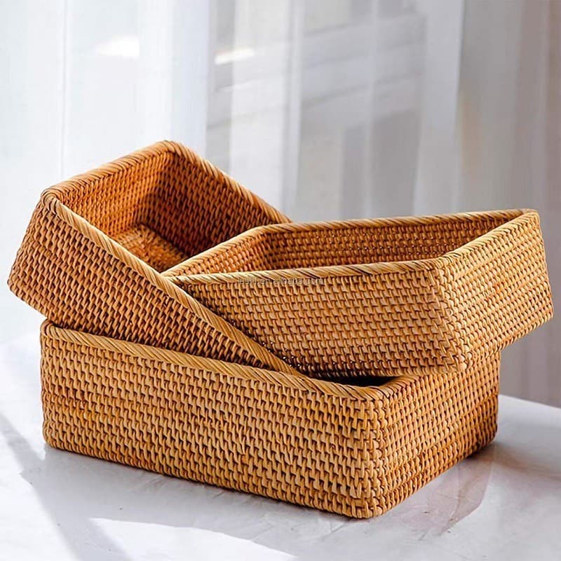 Japonês coreano estilo nórdico vietnã Rattan mão-tecido artigos diversos arrumado Desktop quadrado placa de frutas cesta
