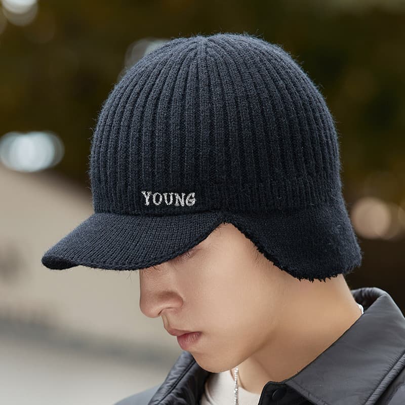Gorro de lã tricotado para o inverno, gorro masculino coreano, gorro de pulôver para atividades ao ar livre, proteção pa