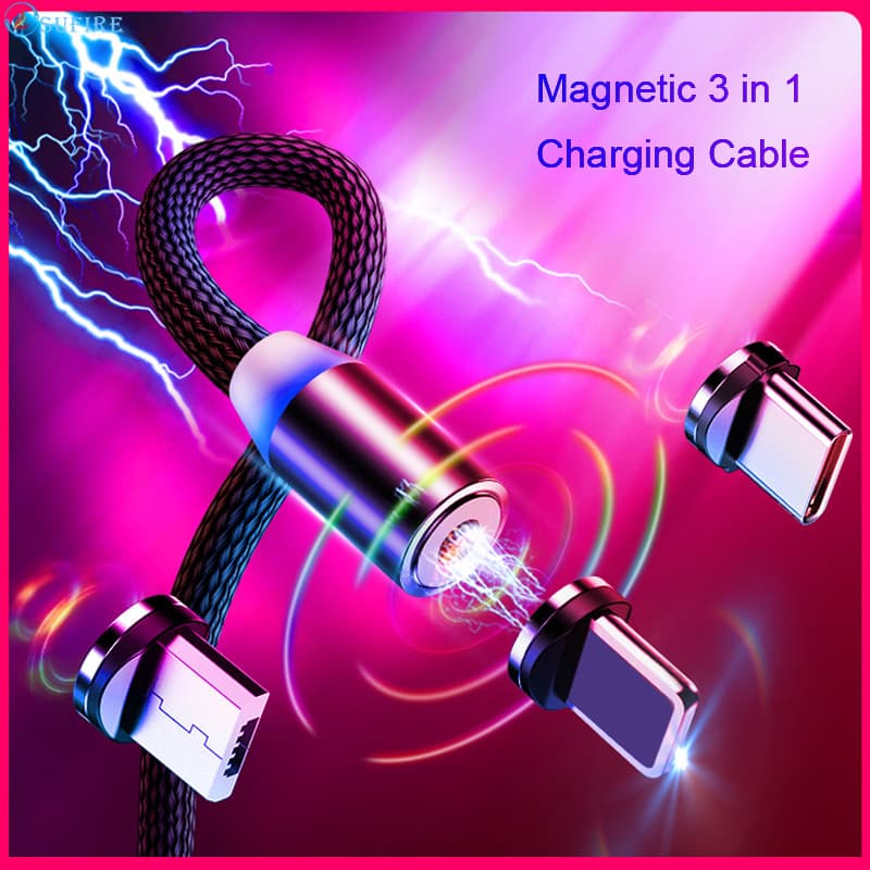 Carregador Magnético 360o Rotação Cabo De Carregamento USB Dados Carga Rápida Mirco Tipo C De Náilon