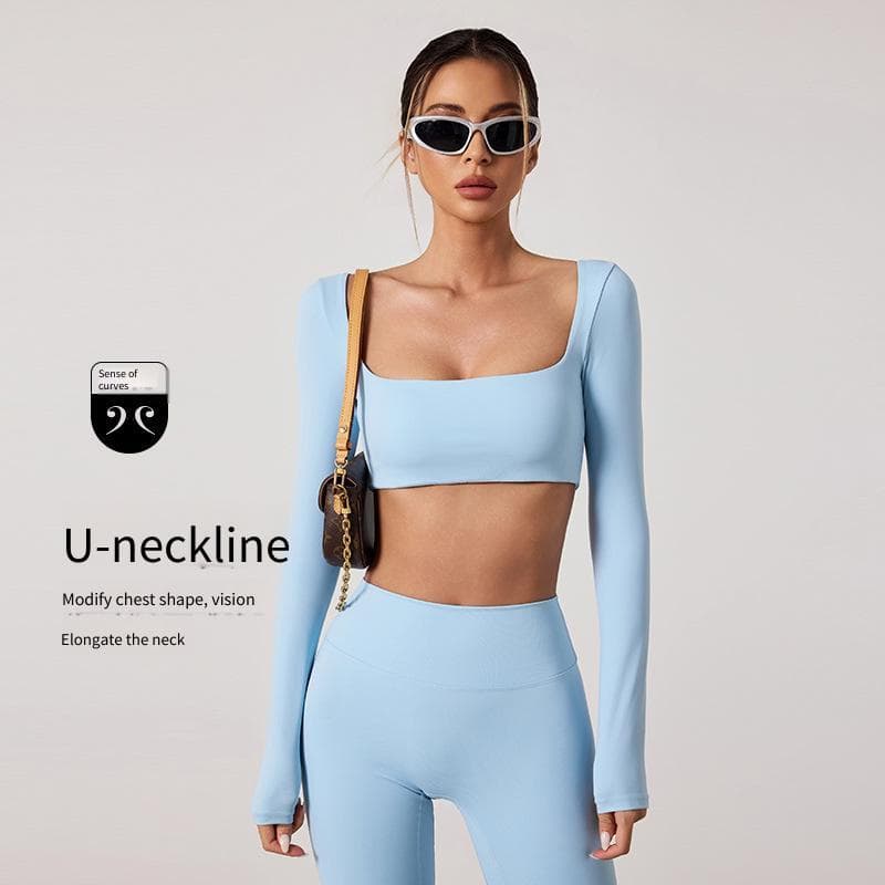 Escovado de secagem rápida roupas de Yoga mulheres correndo roupas de Fitness curto umbigo-exposto nu manga comprida cam