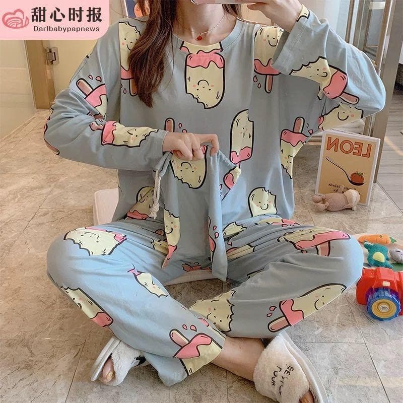 Pijamas de manga comprida femininos primavera outono plus Size pijamas femininos verão versão coreana pode usar fora das