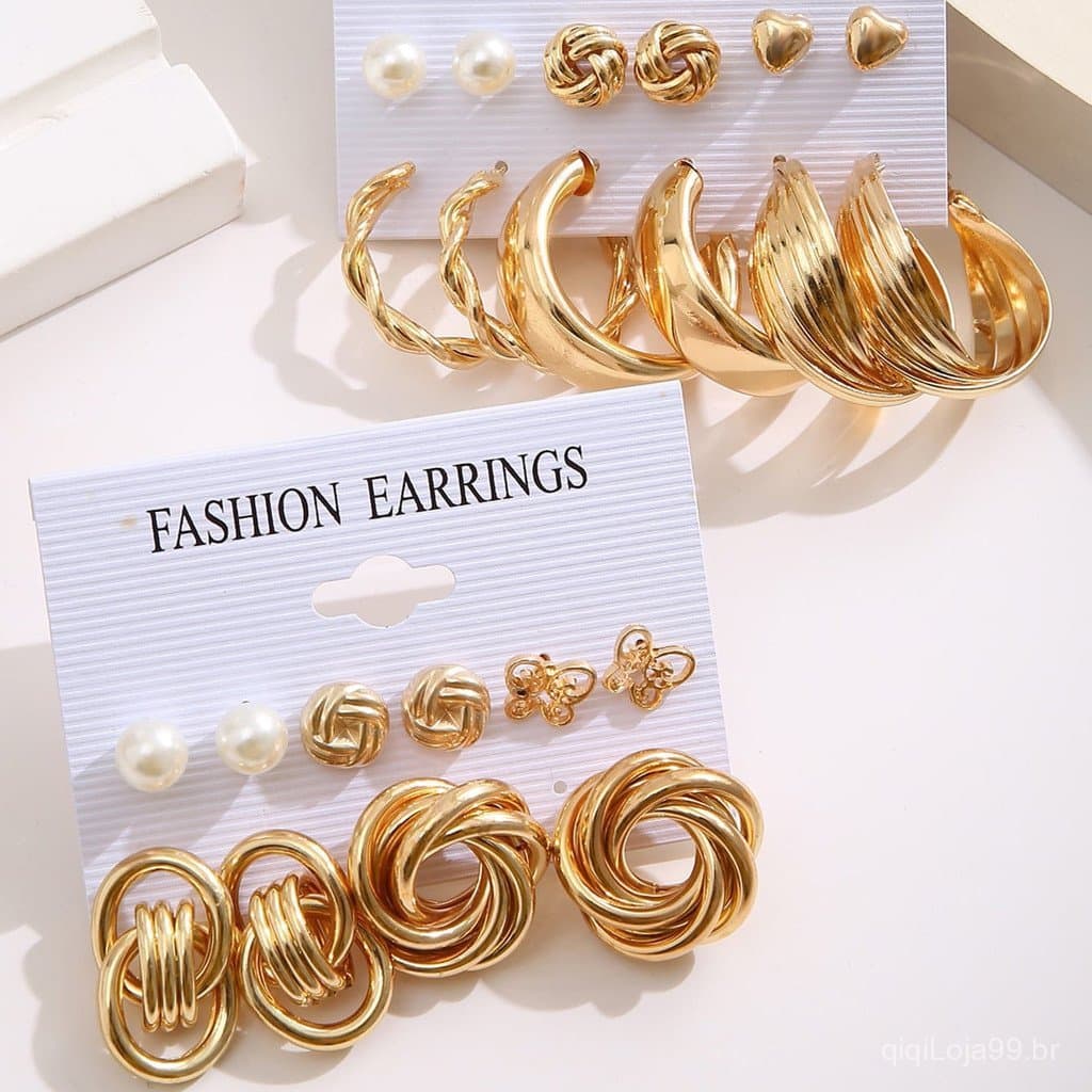 Conjunto de 11 pares de brincos de ouro 18K, pingente de borboleta feminino, acessórios hipoalergênicos, joias