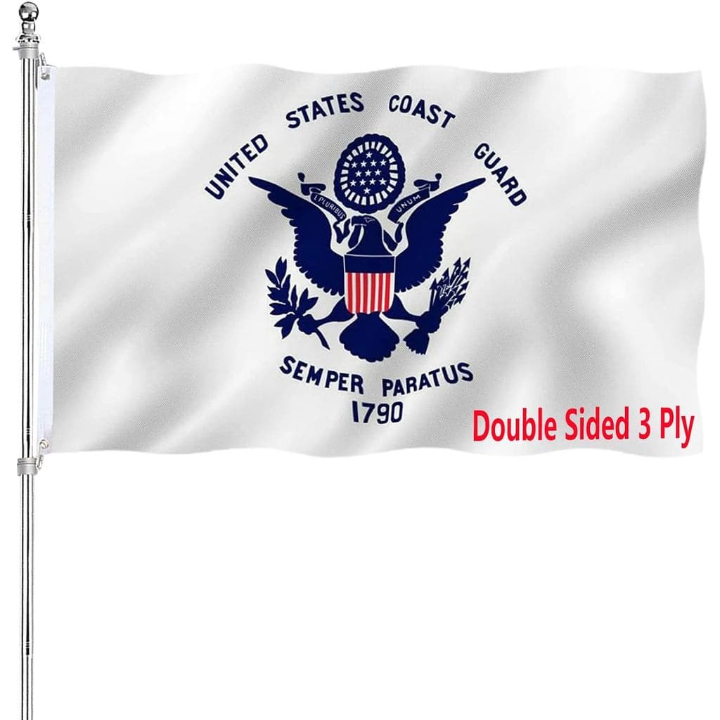 Bandeira da Guarda Costeira dos EUA 3x5 - Bandeira da Guarda Costeira dos Estados Unidos Dupla Face para Uso Externo, 3